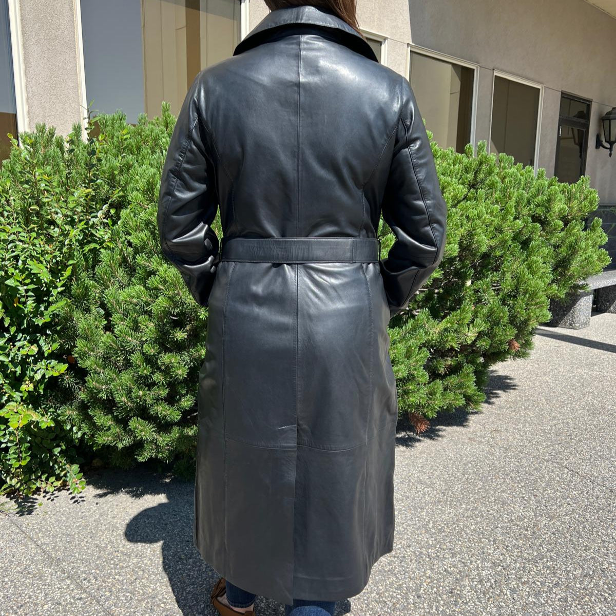 Women's Classic Leather Trench Coat. Double-Breasted Button Closure with Adjustable Belt - Boutique of Leathers/Open Road