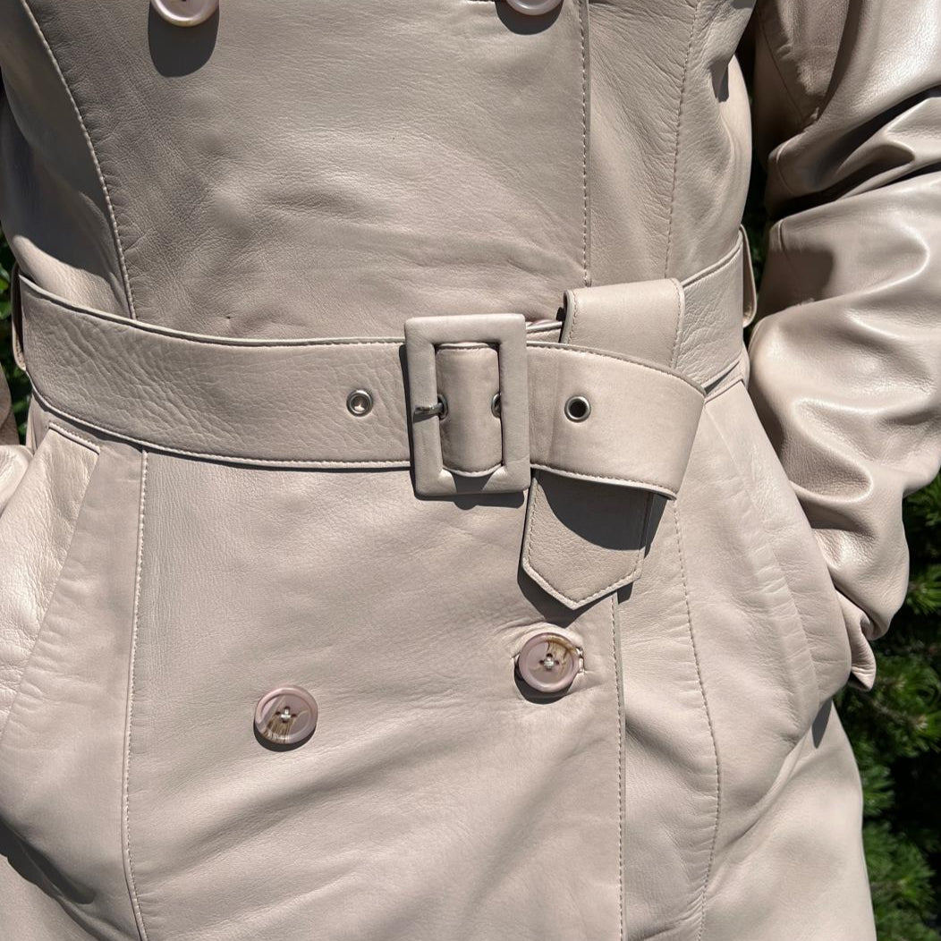 Women's Classic Leather Trench Coat. Double-Breasted Button Closure with Adjustable Belt - Boutique of Leathers/Open Road