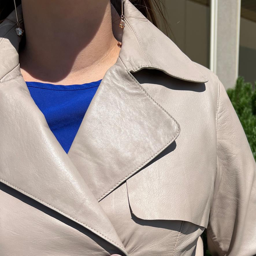 Women's Classic Leather Trench Coat. Double-Breasted Button Closure with Adjustable Belt - Boutique of Leathers/Open Road