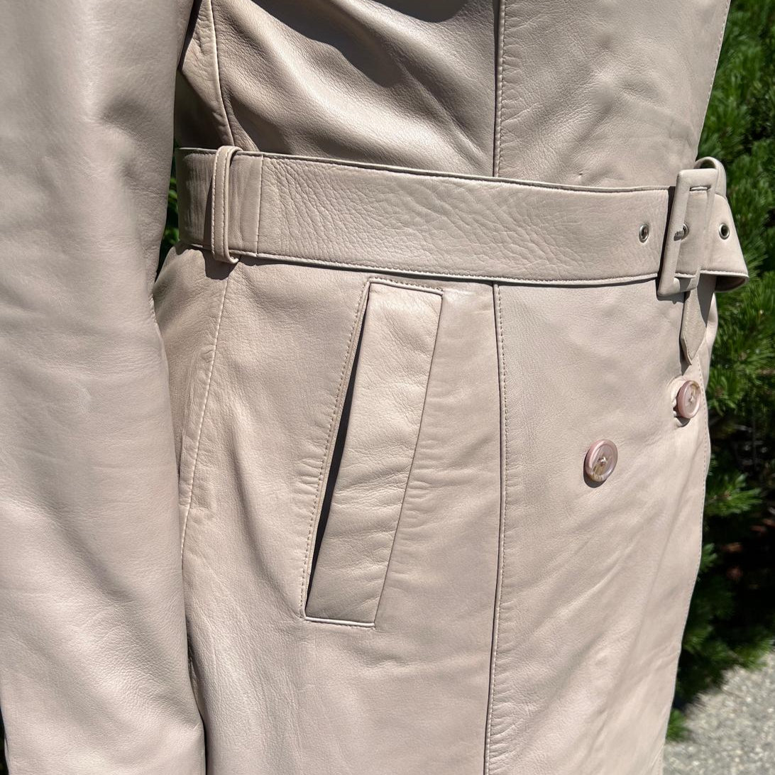 Women's Classic Leather Trench Coat. Double-Breasted Button Closure with Adjustable Belt - Boutique of Leathers/Open Road