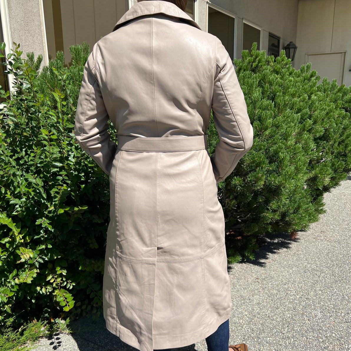 Women's Classic Leather Trench Coat. Double-Breasted Button Closure with Adjustable Belt - Boutique of Leathers/Open Road