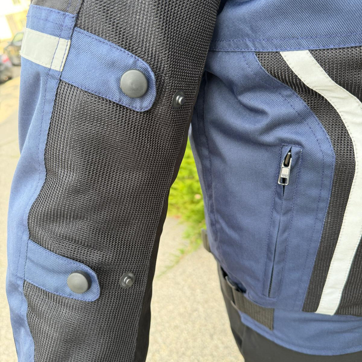 Men's Textile Motorcycle Jacket. Protective Armor, Reflective Strips & Multiple Pockets