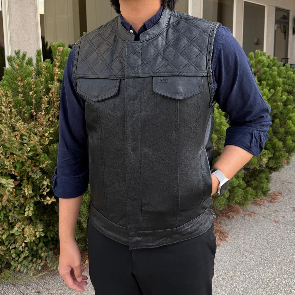 Men's Genuine Cow Leather Biker Club Vest - Boutique of Leathers/Open Road