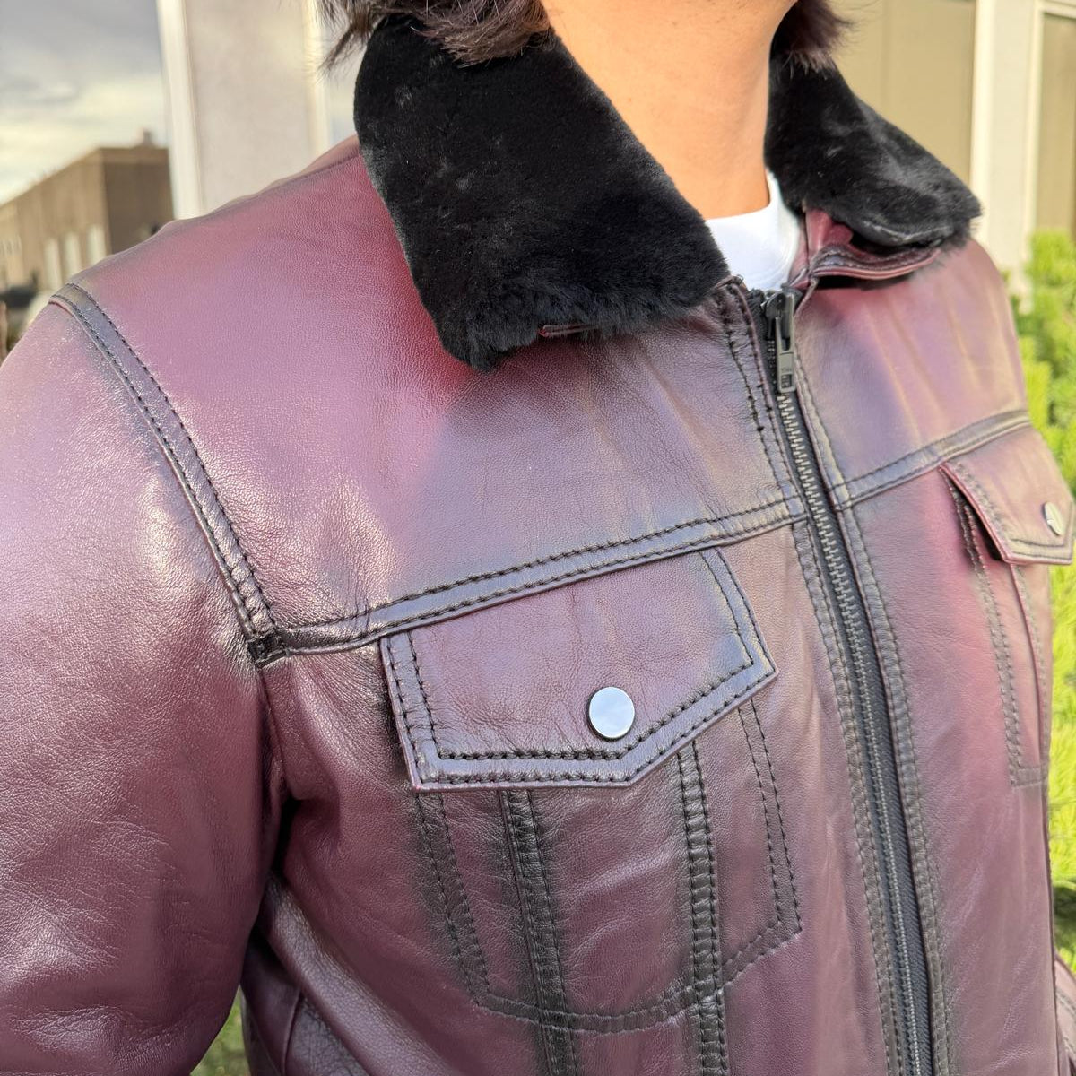 Men's Sheep Leather Jacket with Removable Fur Collar - Boutique of Leathers/Open Road