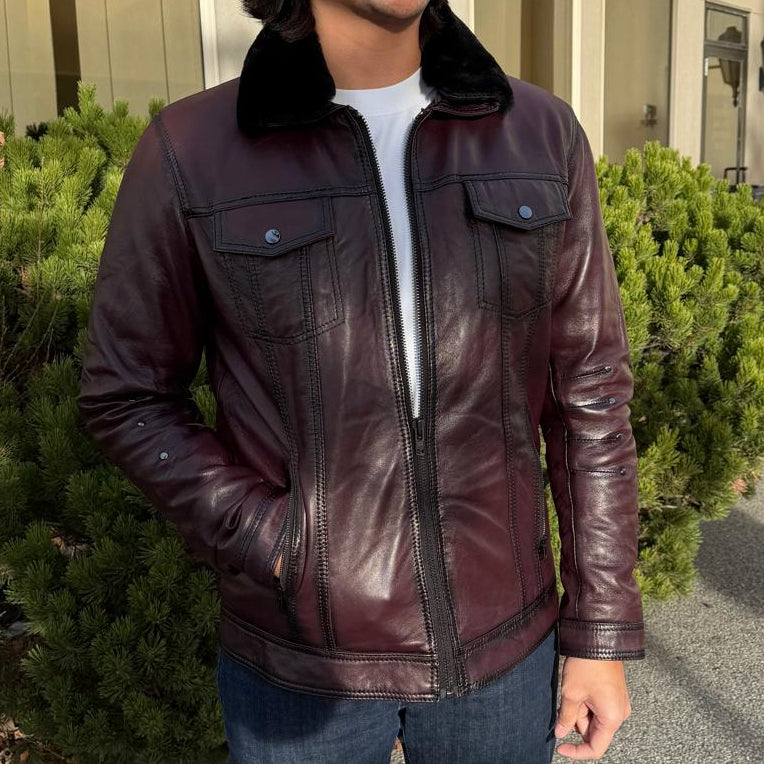 Men's Sheep Leather Jacket with Removable Fur Collar - Boutique of Leathers/Open Road