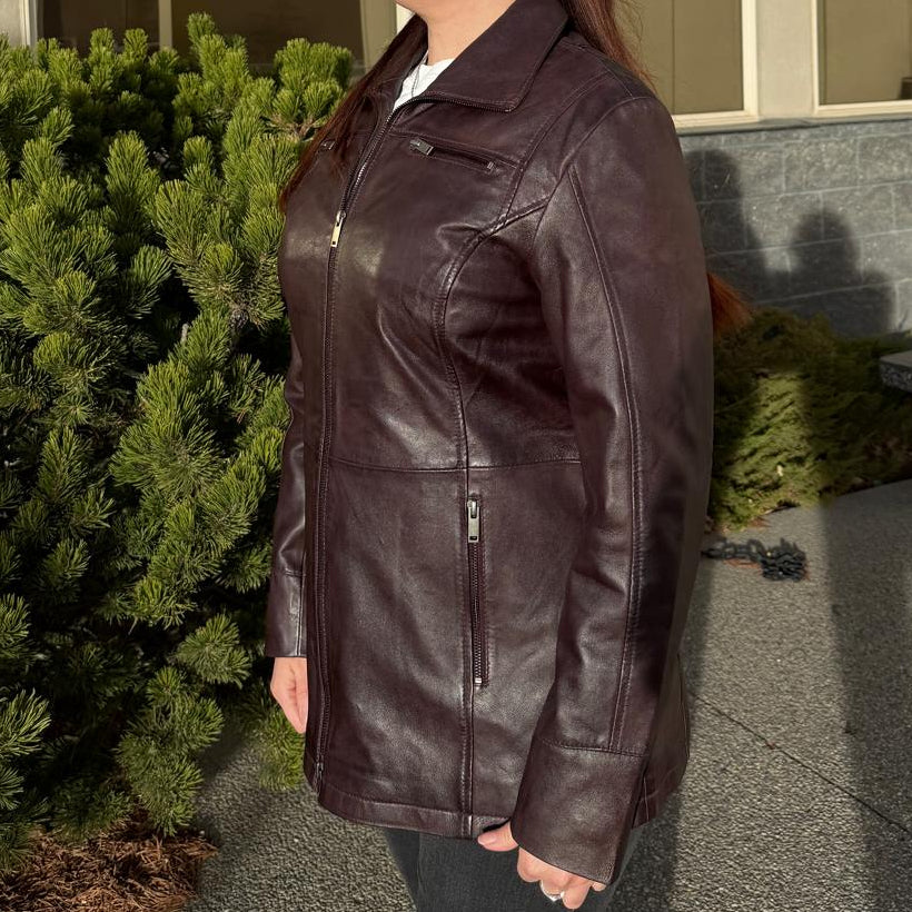 Classic Women's Mid-Length Lamb Leather Jacket