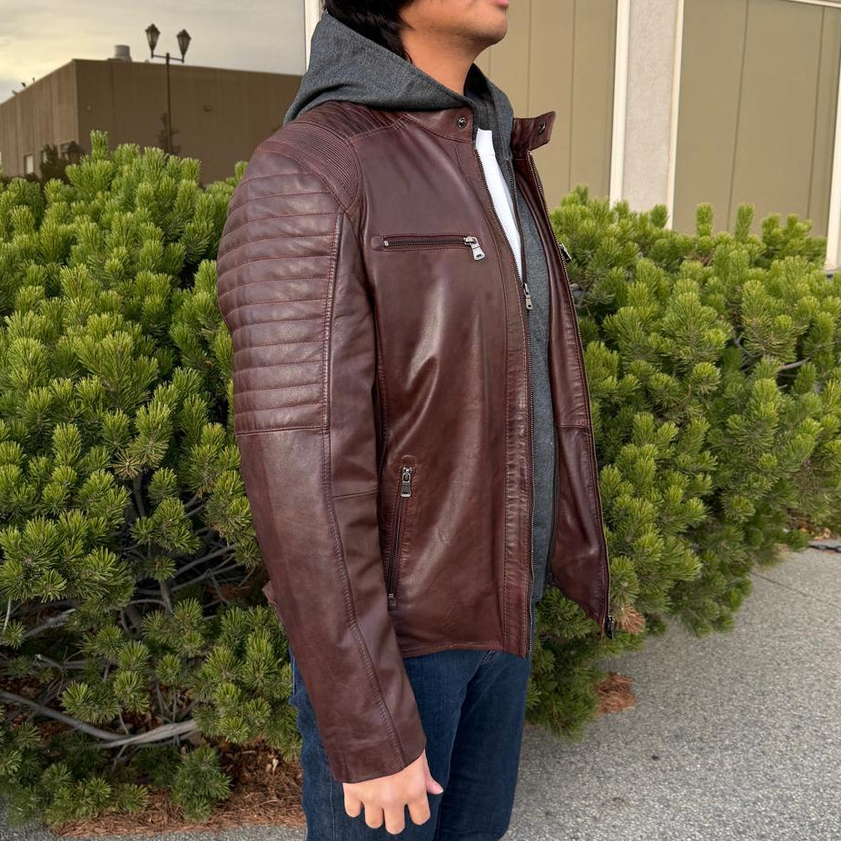 Men's Lamb Leather Jacket with Removable Hoodie - Boutique of Leathers/Open Road