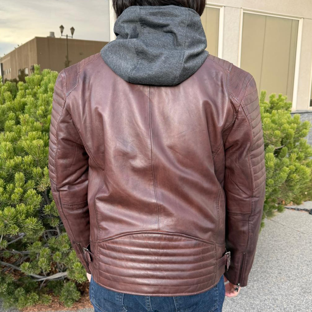 Men's Lamb Leather Jacket with Removable Hoodie - Boutique of Leathers/Open Road