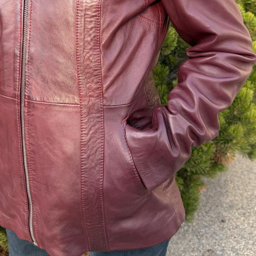 Women's Sheepskin Leather Jacket with Real Fox Fur Trim