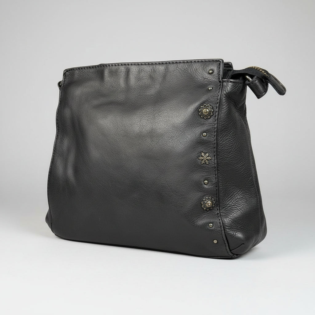 MET Women's Cow Leather Crossbody Bag with Front Zipper Pocket & Stud Detail