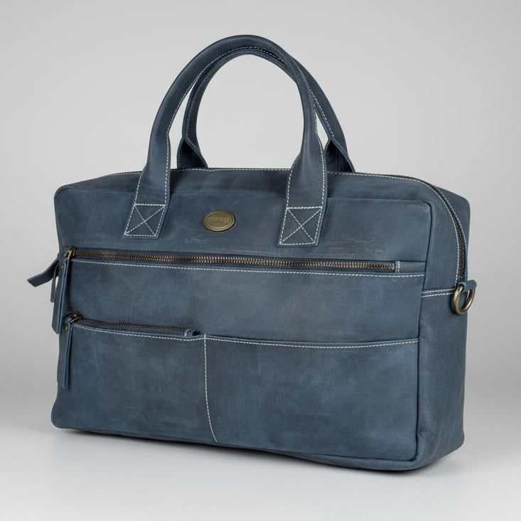 Buffalo Leather Laptop Bag 17". Travel Briefcase with Luggage Sleeve