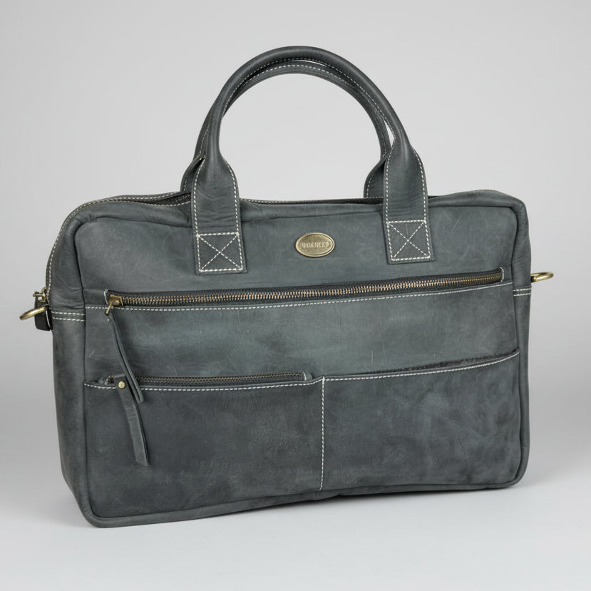 Buffalo Leather Laptop Bag 17". Travel Briefcase with Luggage Sleeve