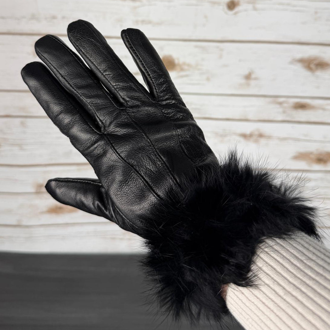 Women’s Sheep Leather Gloves with Rabbit Fur Trim - Boutique of Leathers/Open Road