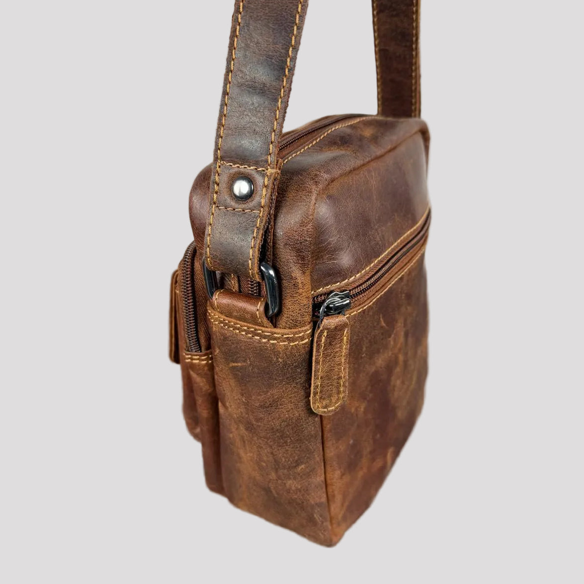 Greenwood Leather Mini-Messenger Bag. Premium Compact Crossbody Travel Organizer - Boutique of Leathers/Open Road