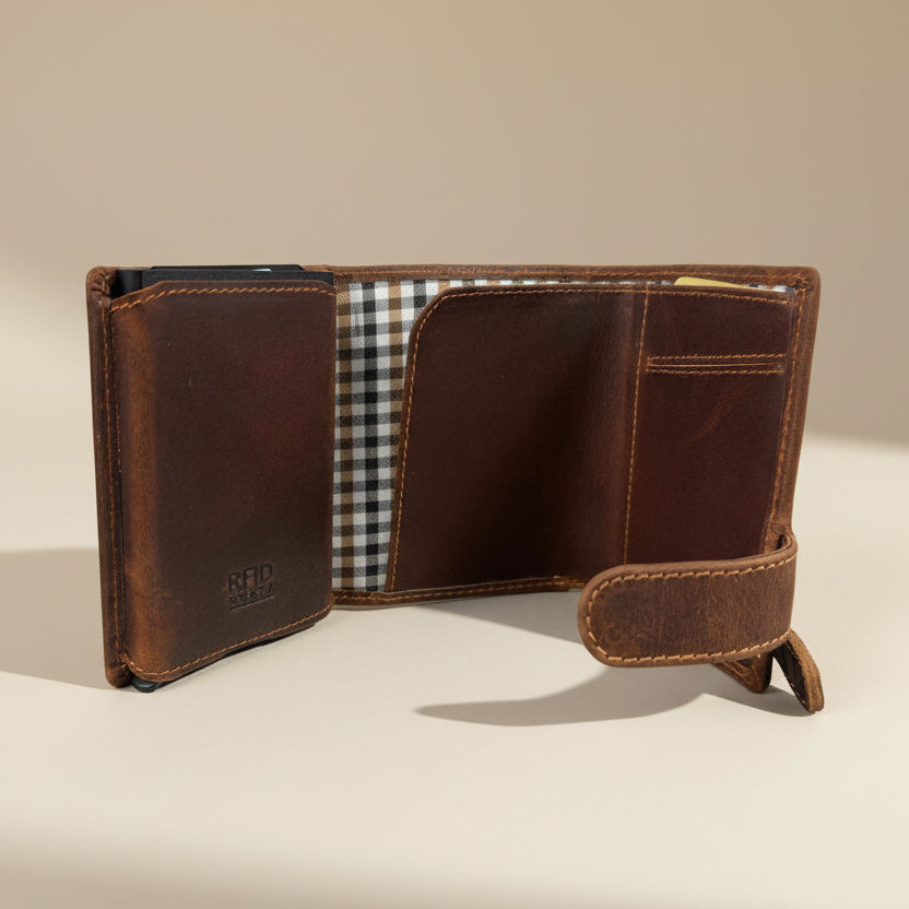 Greenwood Leather Men's Trifold Wallet. Quick-Access Pop-Up Card Ejector - Boutique of Leathers/Open Road