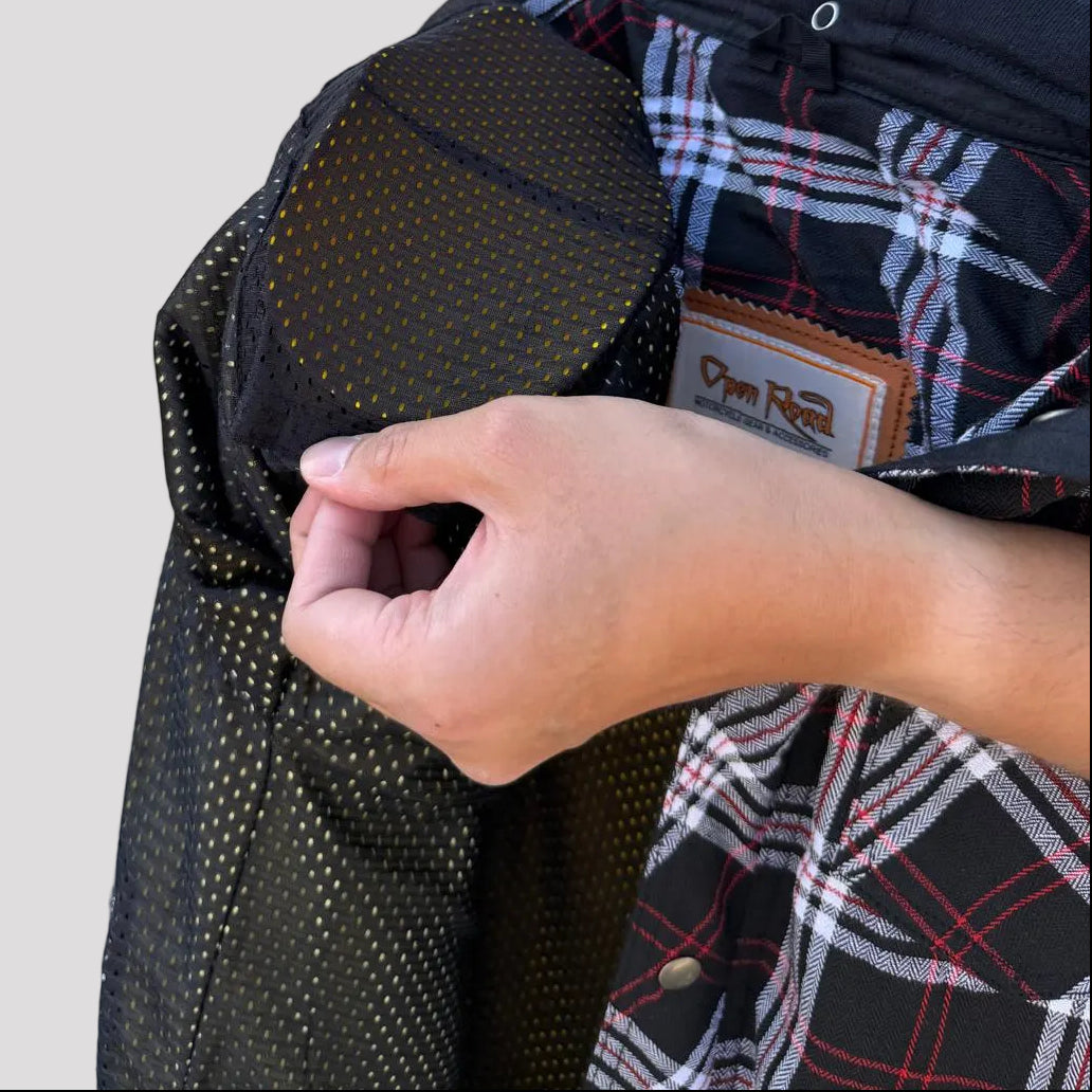 Open Road Men's Protective Armored Motorcycle Riding Flannel Shirt