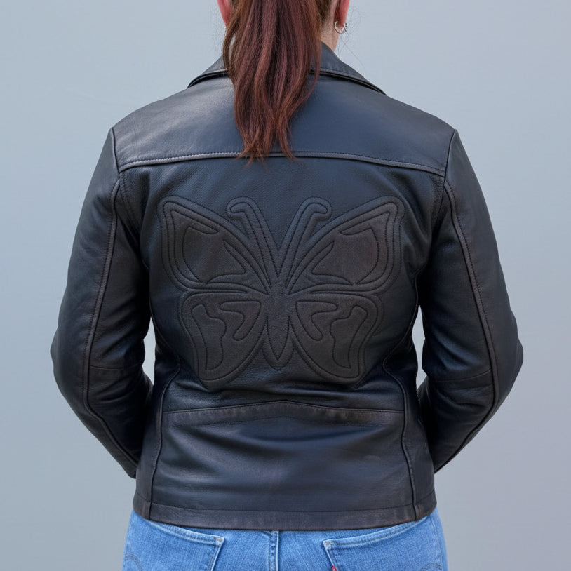 Open Road Women's Genuine Leather Butterfly Back Motorcycle Jacket