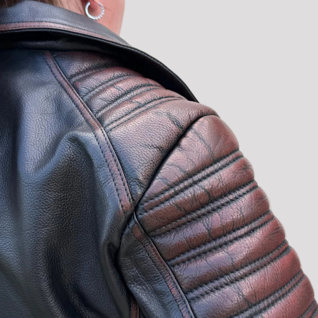 Open Road Women's Genuine Leather Two Tone Motorcycle Jacket - Boutique of Leathers/Open Road
