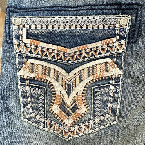 Eagle Warrior Men’s Premium Bootcut Jeans. Tribal Embroidered 7-Pocket Stretch Denim