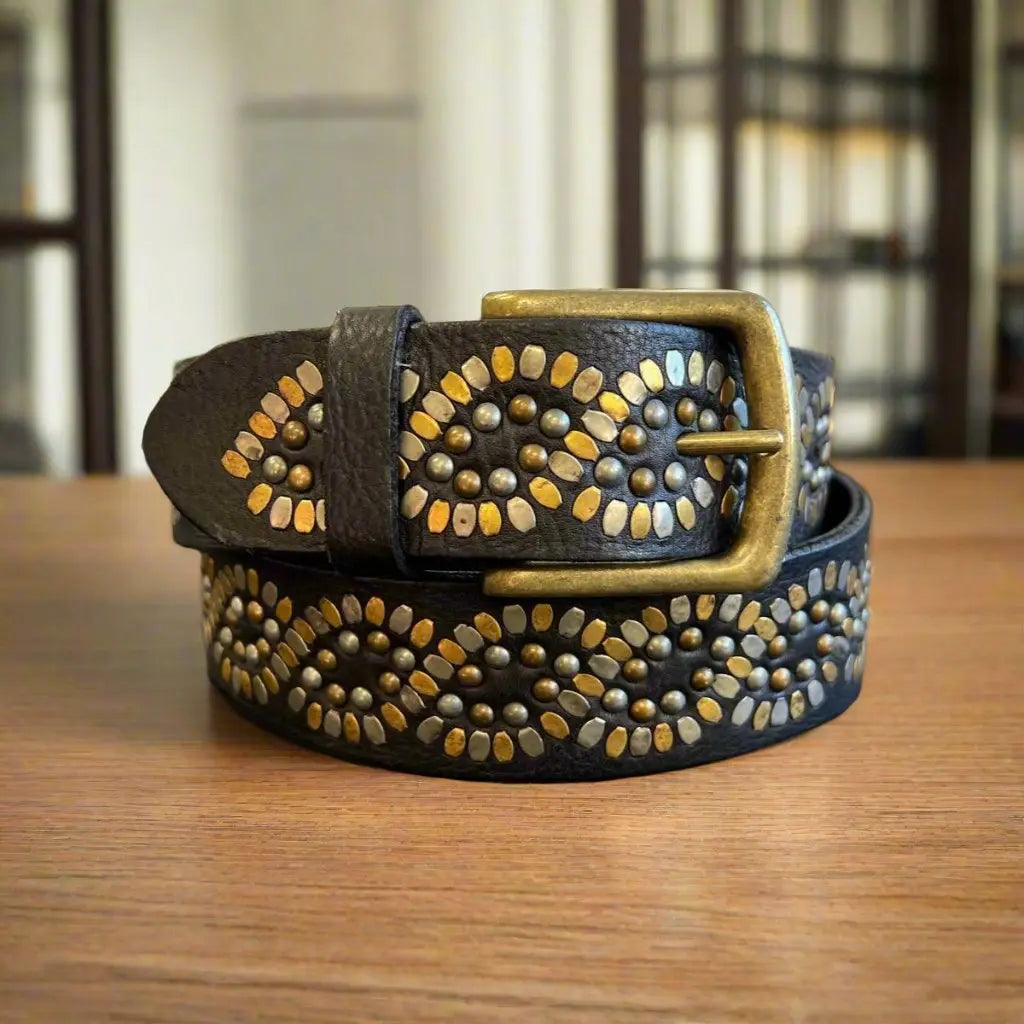 Women's Full Grain Leather Belt with Studs - Boutique of Leathers/Open Road