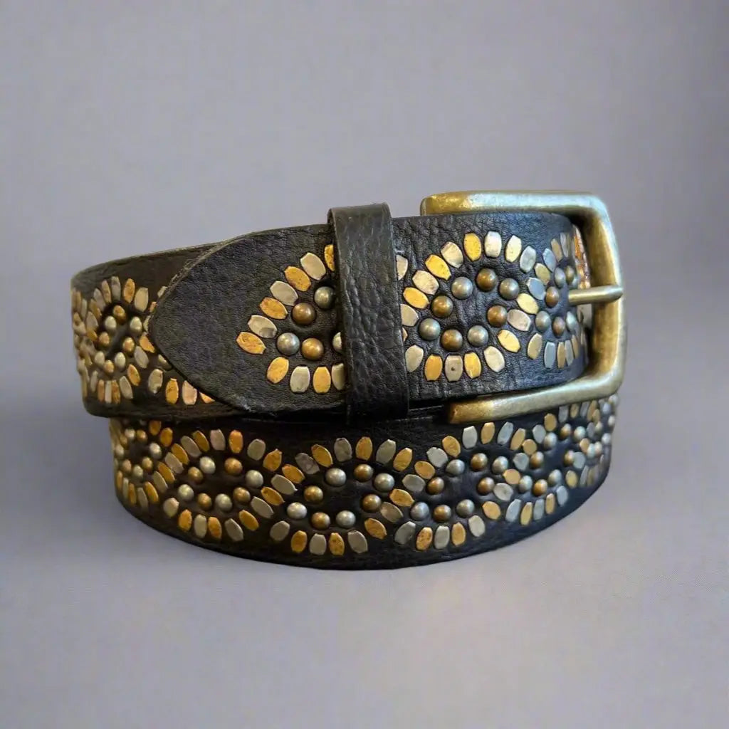 Women's Full Grain Leather Belt with Studs - Boutique of Leathers/Open Road
