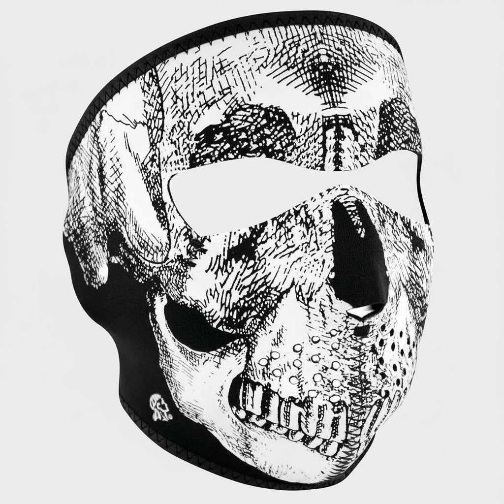 ZANheadgear Full Mask Neoprene Black & White Skull Face - Boutique of Leathers/Open Road