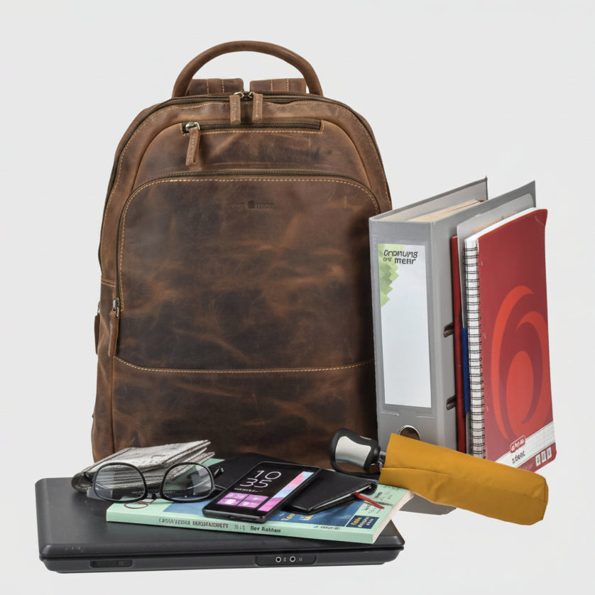 Greenburry Business Backpack with Wide Zip Around Opening Leather