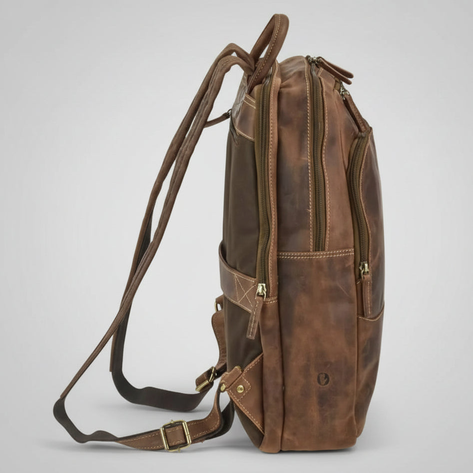 Greenburry Business Backpack with Wide Zip Around Opening Leather