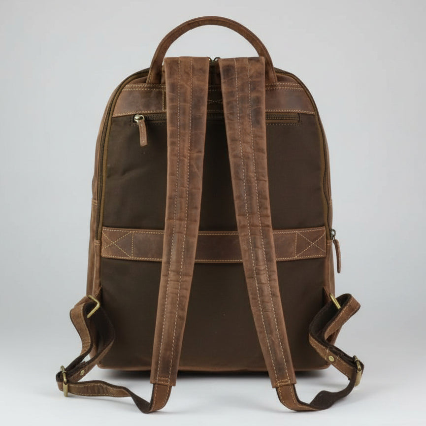 Greenburry Business Backpack with Wide Zip Around Opening Leather