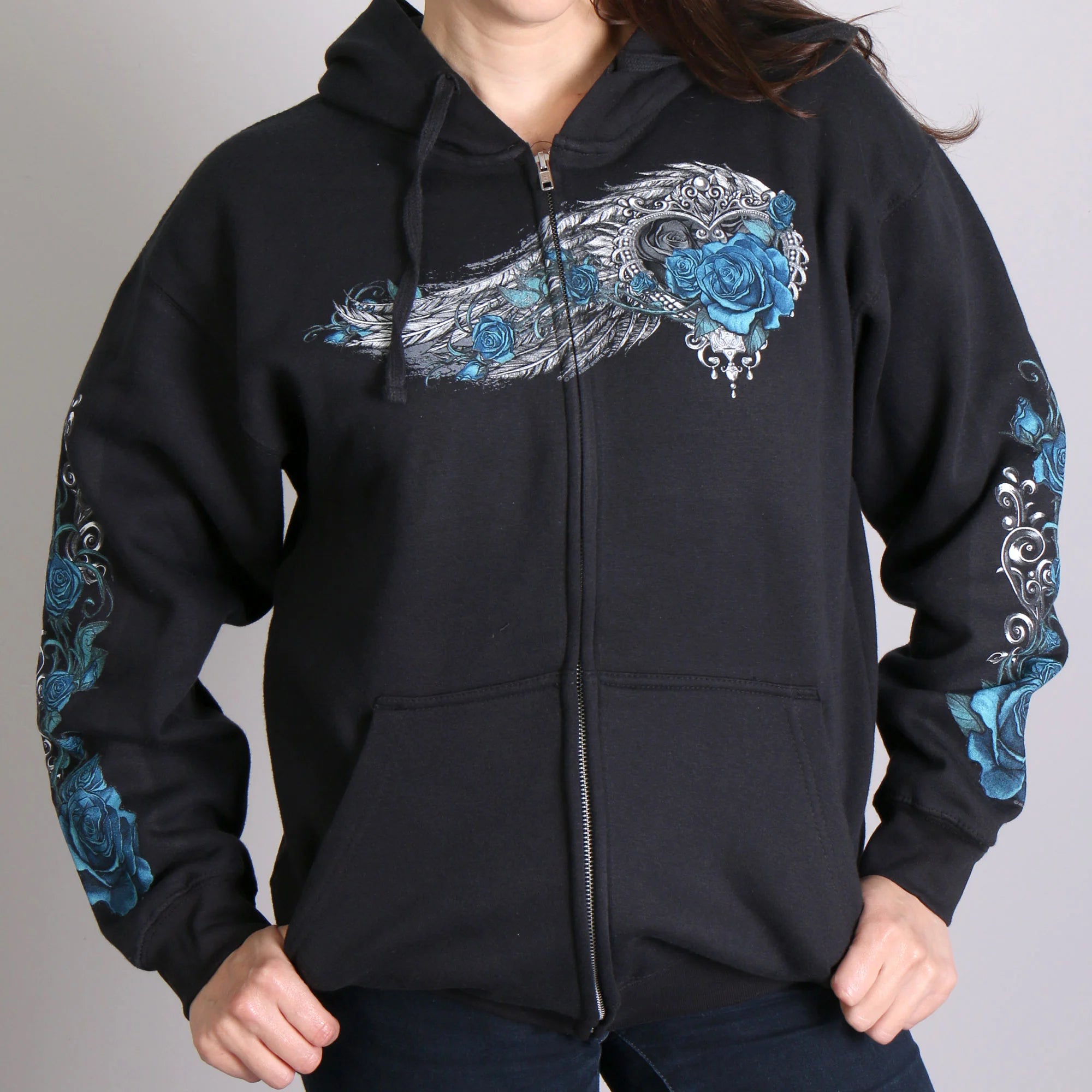 BOL Women's Heart and Roses Zipper Hoodie