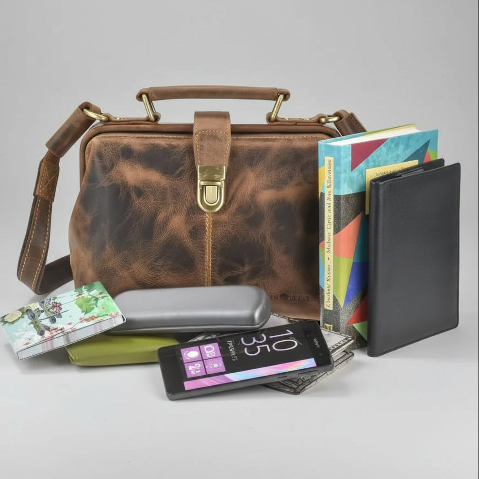 Greenburry Womens Ironing Bag Vintage Leather Classic Frame Handbag