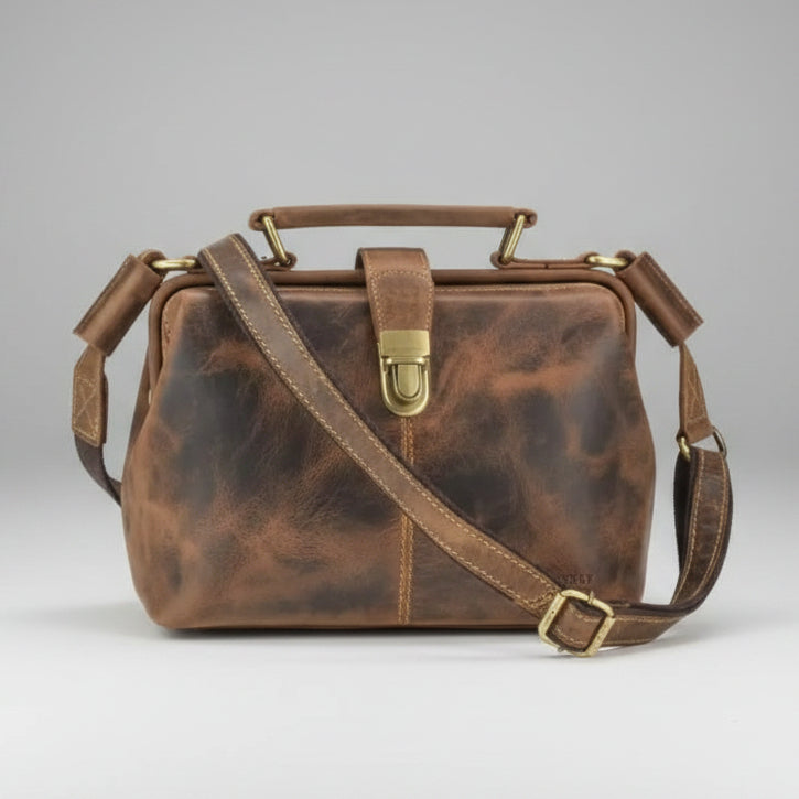 Greenburry Womens Ironing Bag Vintage Leather Classic Frame Handbag