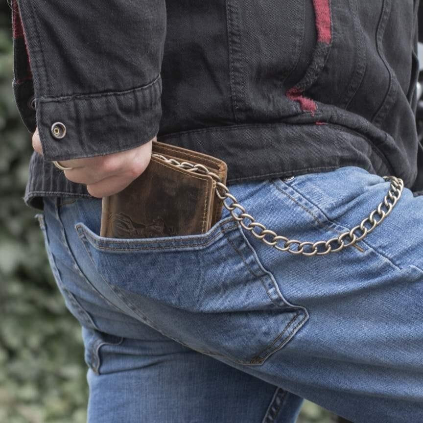 Greenburry Vintage Leather Motorcycle Embossed Vertical Chain Wallet