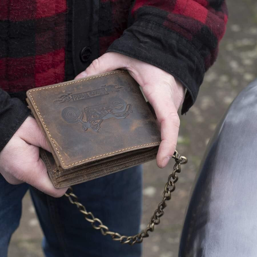 Greenburry Vintage Leather Motorcycle Embossed Landscape Chain Wallet