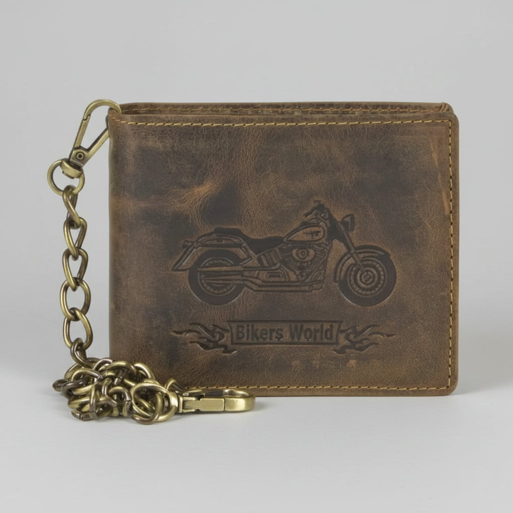 Greenburry Vintage Leather Motorcycle Embossed Landscape Chain Wallet