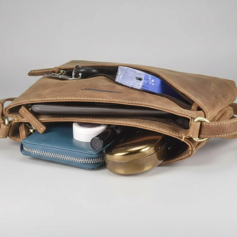 Greenburry Crossbody Bag with Front Diagonal Zipper Vintage Leather