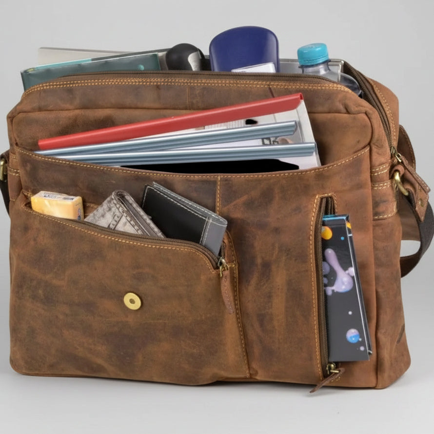 Greenburry Vintage Leather Messenger Bag. Business Briefcase for A4