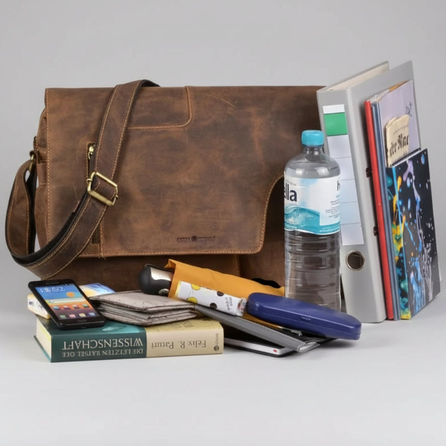 Greenburry Vintage Leather Messenger Bag. Business Briefcase for A4