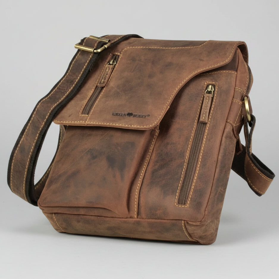 Greenburry Messenger Vintage Leather Bag. A5 Tablet Shoulder Bag