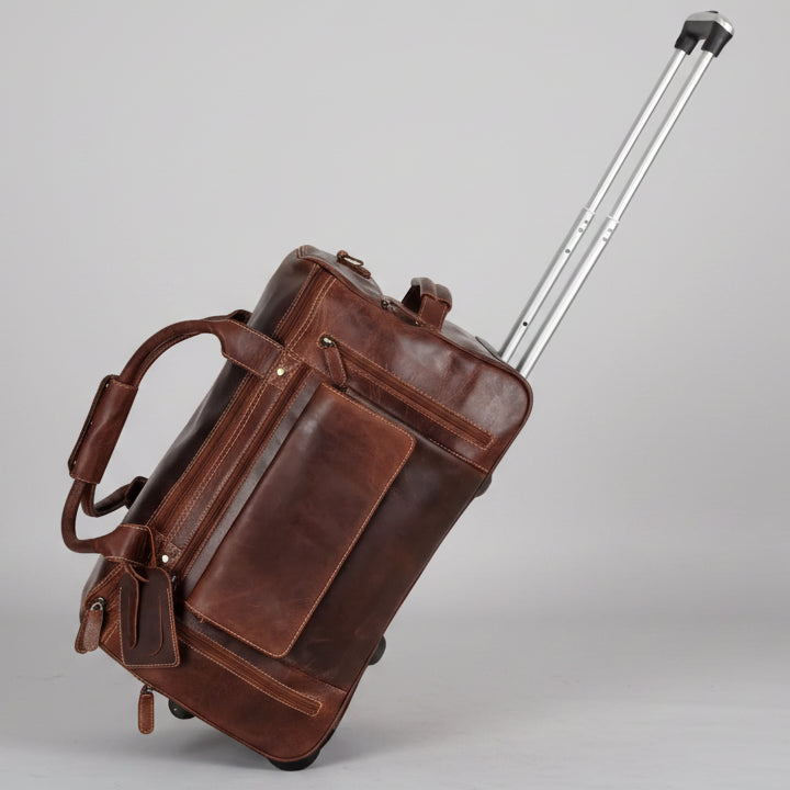 Greenwood Leather Wheeled Duffel Bag. Vintage Sandel Travel Trolley - Boutique of Leathers/Open Road