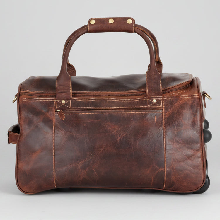 Greenwood Leather Wheeled Duffel Bag. Vintage Sandel Travel Trolley - Boutique of Leathers/Open Road