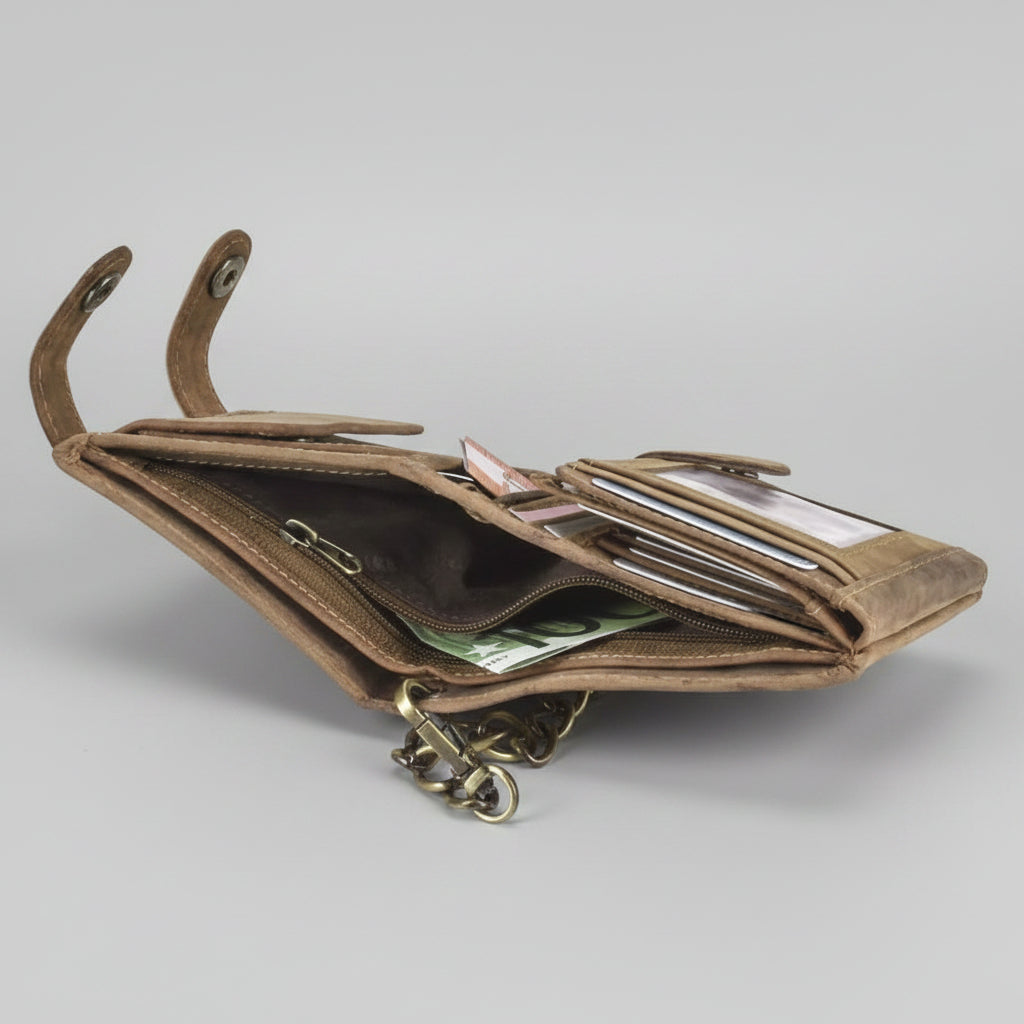 Greenburry Vintage Leather Indigenous Chief Embossed Bifold Chain Wallet