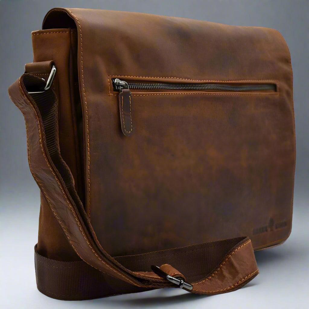 Greenwood Leather Laptop Bag. Premium Waxed Pull-Up Leather Messenger Bag - Boutique of Leathers/Open Road