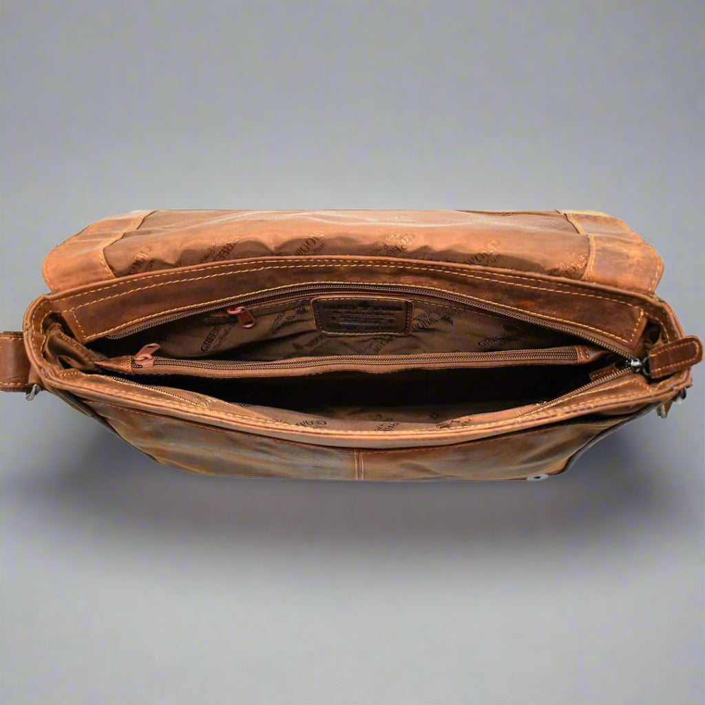 Greenwood Leather Laptop Bag. Premium Waxed Pull-Up Leather Messenger Bag - Boutique of Leathers/Open Road