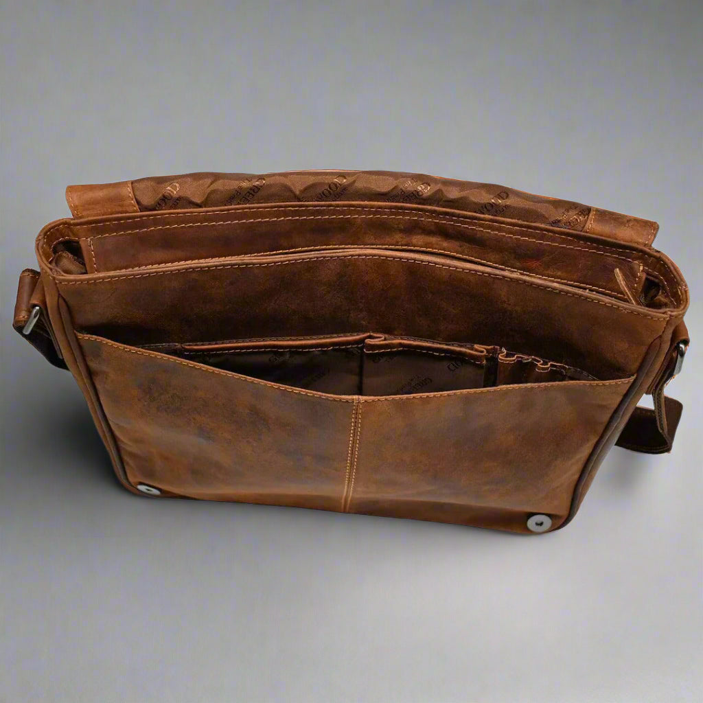 Greenwood Leather Laptop Bag. Premium Waxed Pull-Up Leather Messenger Bag - Boutique of Leathers/Open Road
