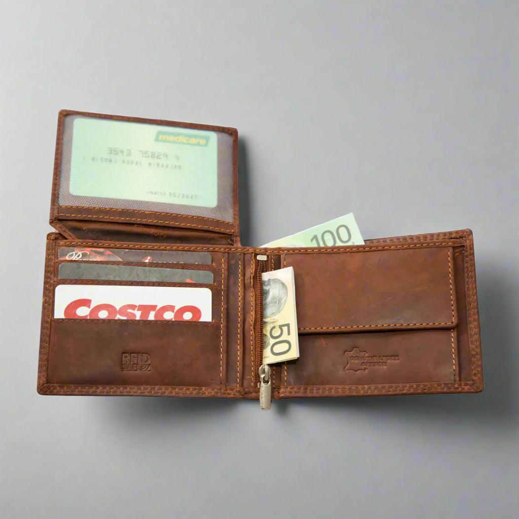 Greenwood Leather Men's Wallet. RFID-Blocking Oil Pull-Up Leather - Boutique of Leathers/Open Road