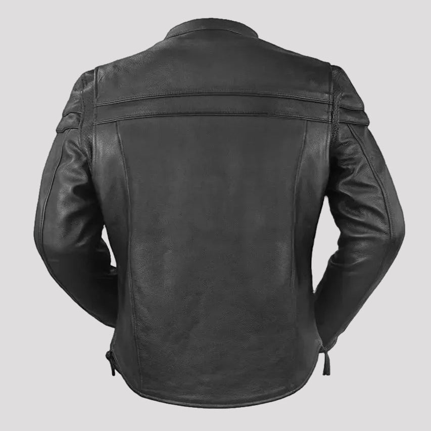 Black leather jacket on a white background