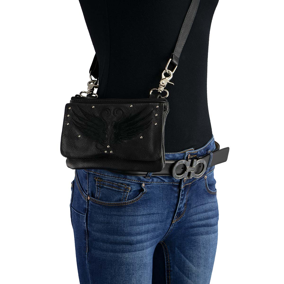 Milwaukee Leather Ladies Winged Leather Multi-Pocket Belt Bag