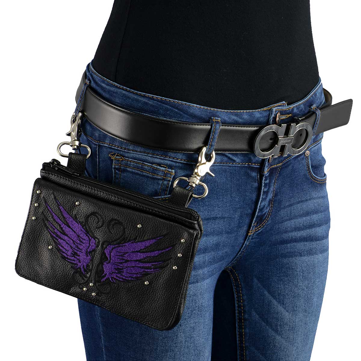 Milwaukee Leather Ladies Winged Leather Multi-Pocket Belt Bag