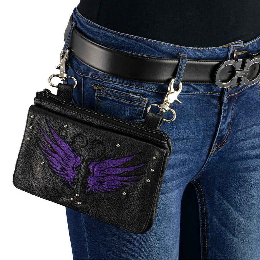 Milwaukee Leather Ladies Winged Leather Multi-Pocket Belt Bag